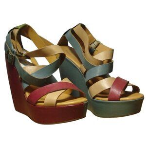 KORK-EASE Sandals Women's Size 7 Red Blue Hailey Wedge Platform K27033